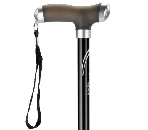 MultiMotion wandelstok met siliconen handvat - Zwart (ingezoomd op de bovenkant van de wandelstok)