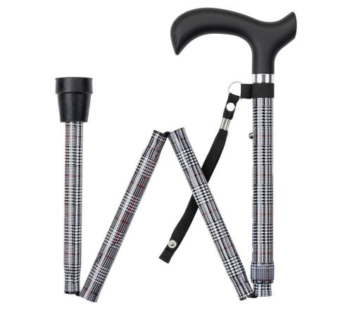 MultiMotion wandelstok opvouwbaar - Zwart/wit motief opgevouwen
