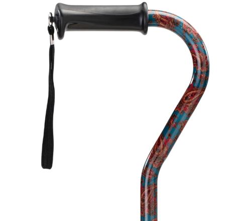 MultiMotion wandelstok met offset handvat - Groen Paisley (ingezoomd op handvat)