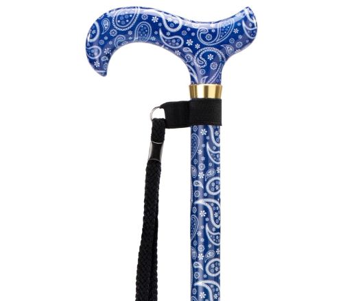 MultiMotion wandelstok met volledige print- Blauw paisley (ingezoomd op het handvat)