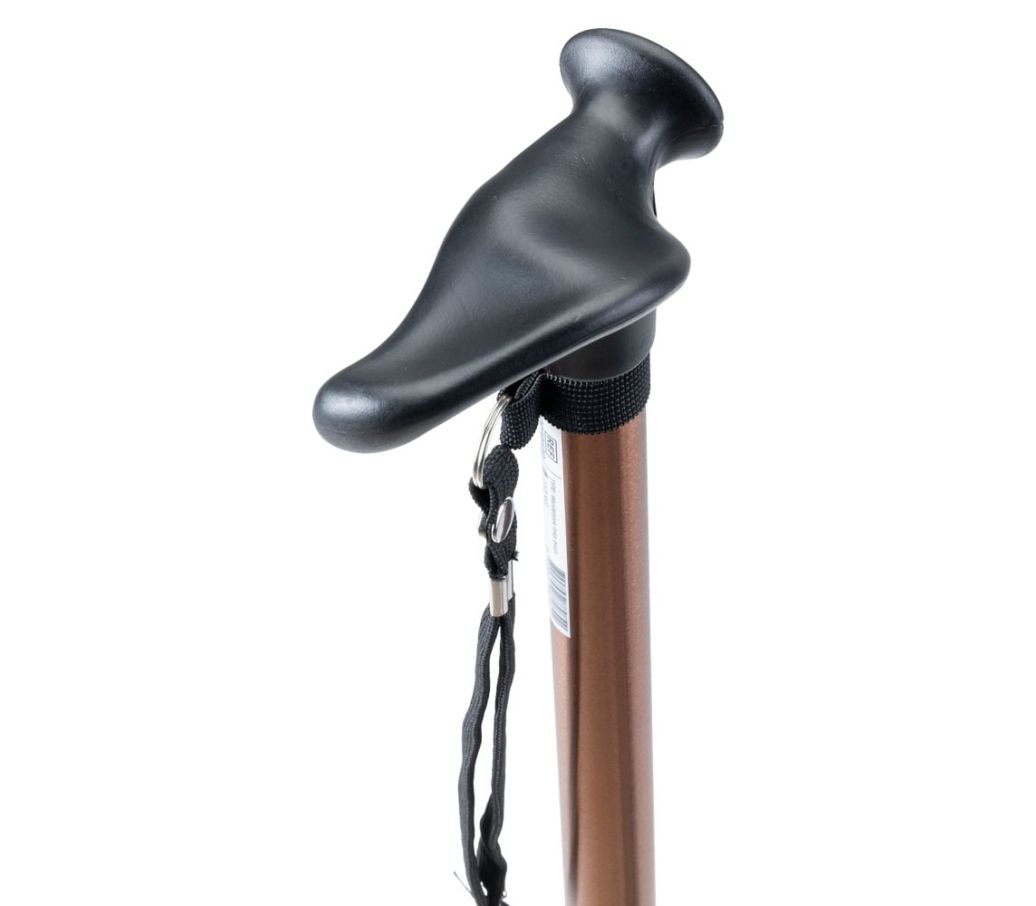 MultiMotion wandelstok met anatomisch handvat - Bruin - Links (ingezoomd op handvat) MultiMotion wandelstok met anatomisch handvat - Bruin - Links (ingezoomd op handvat)