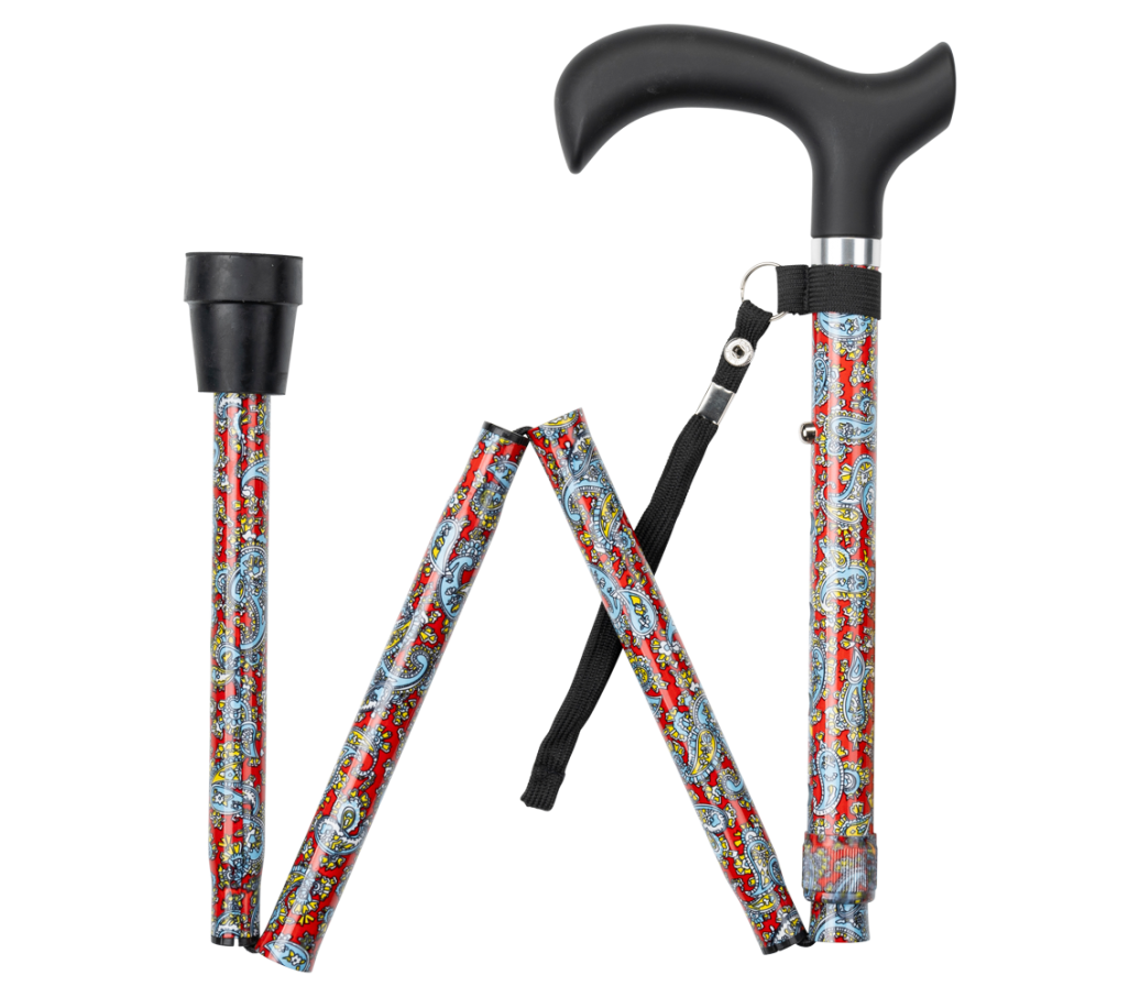 MultiMotion wandelstok opvouwbaar - Rood Paisley opgevouwen MultiMotion wandelstok opvouwbaar - Rood Paisley opgevouwen