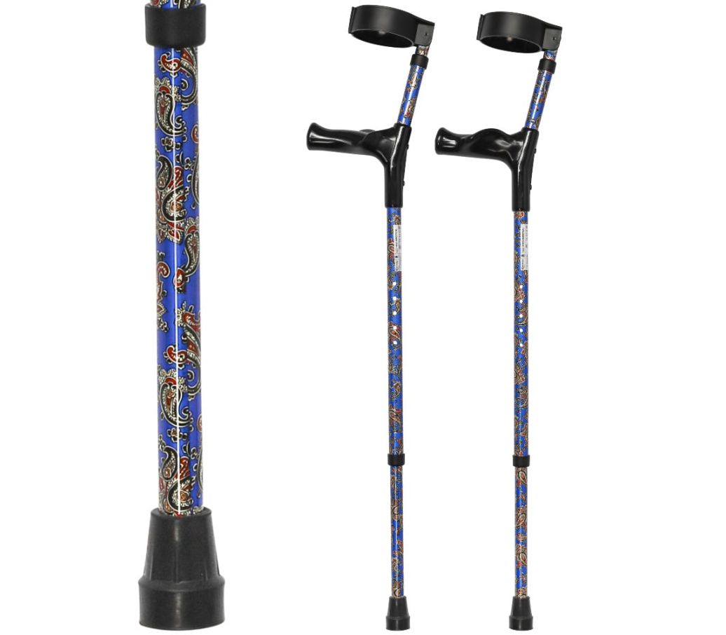 Multimotion elleboogkrukken met print - Paisley blauw (set krukken met daarnaast een afbeelding ingezoomd op de print) Multimotion elleboogkrukken met print - Paisley blauw (set krukken met daarnaast een afbeelding ingezoomd op de print)