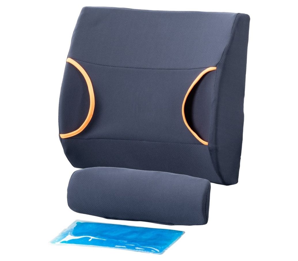 MultiMotion lumbaalkussen met gelpad - alle onderdelen van het kussen los van elkaar MultiMotion lumbaalkussen met gelpad - alle onderdelen van het kussen los van elkaar