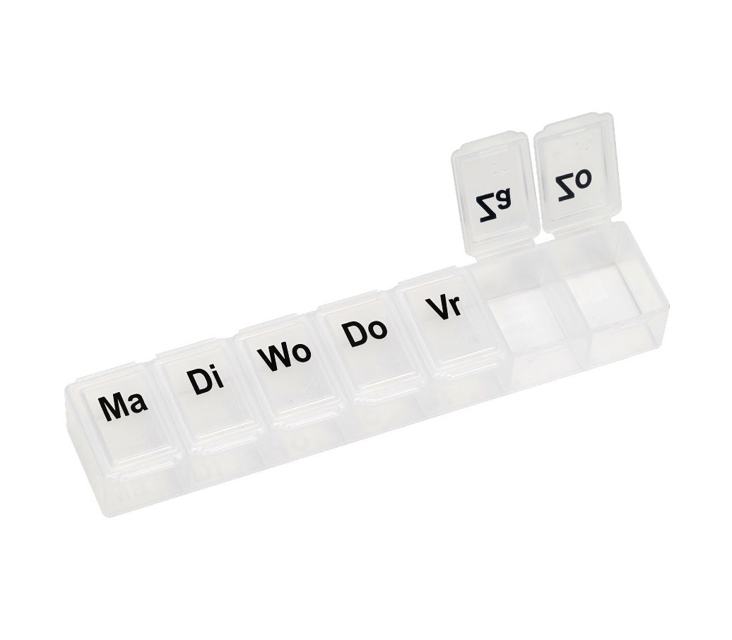 MultiMotion Pillendoosje 7-daags (met 2 dekseltjes open) MultiMotion Pillendoosje 7-daags (met 2 dekseltjes open)