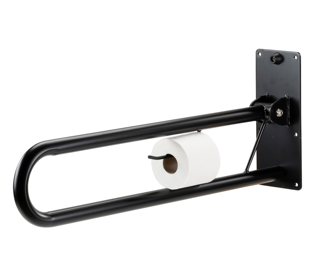 MultiMotion toiletbeugel opklapbaar mat zwart - 76 cm met toiletrolhouder MultiMotion toiletbeugel opklapbaar mat zwart - 76 cm met toiletrolhouder