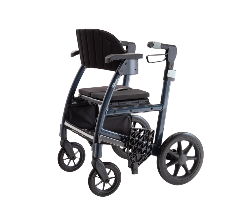 Triumph Prestige 2-in-1 rolstoel/rollator - Midnight blue (als rollator, zijkant) Triumph Prestige 2-in-1 rolstoel/rollator - Midnight blue (als rollator, zijkant)