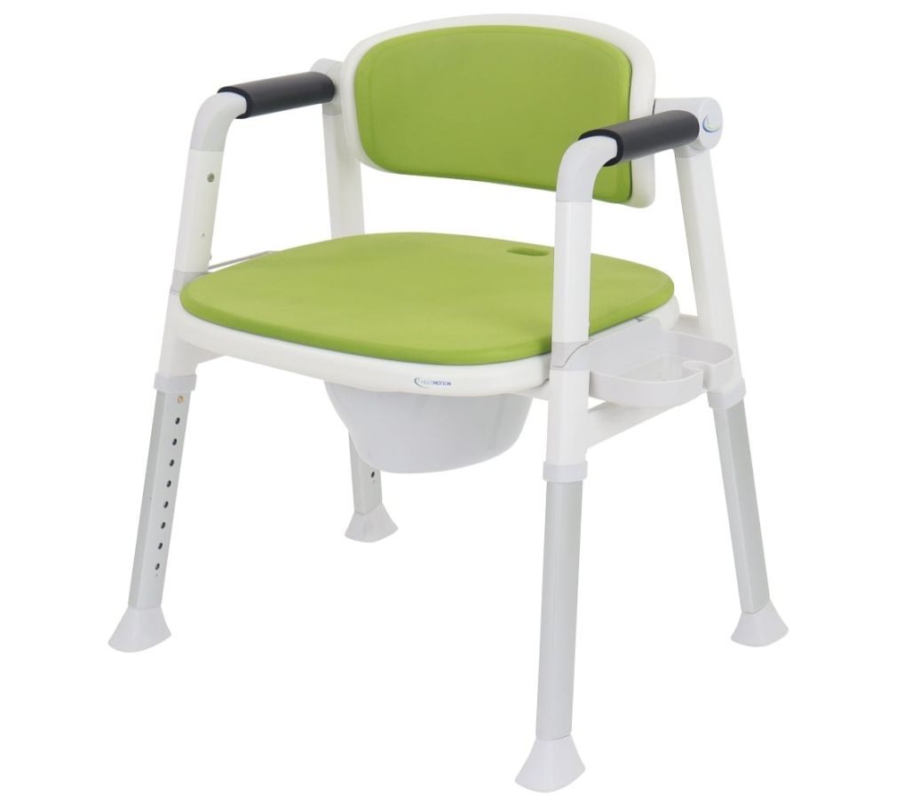 MultiMotion Commode Douche-/Toiletstoel Groen - Voorzijde schuin MultiMotion Commode Douche-/Toiletstoel Groen - Voorzijde schuin