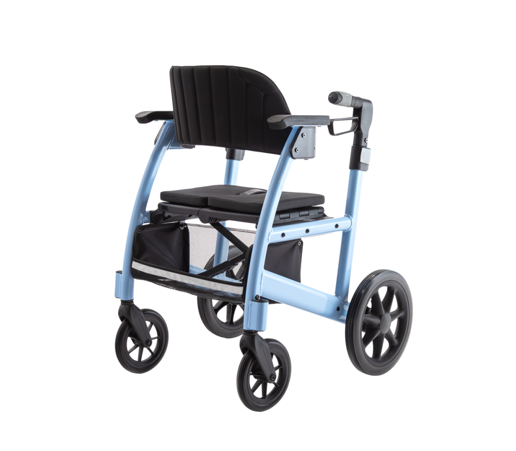 Triumph Prestige 2-in-1 rolstoel/rollator - sky blue (als rollator, voorzijde)